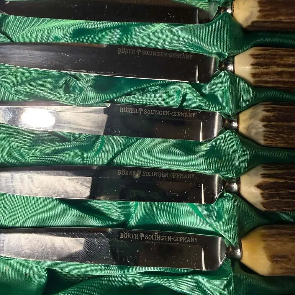Vintage Boker Solingen Germany Stag Handle 11-Piece Carving and Steak Knife Set